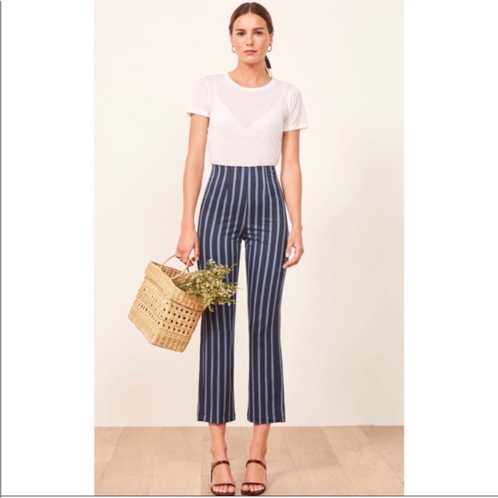 REFORMATION Marlon Straight Leg Ankle Crop Pant Blue White Stripe Size 0 NWT